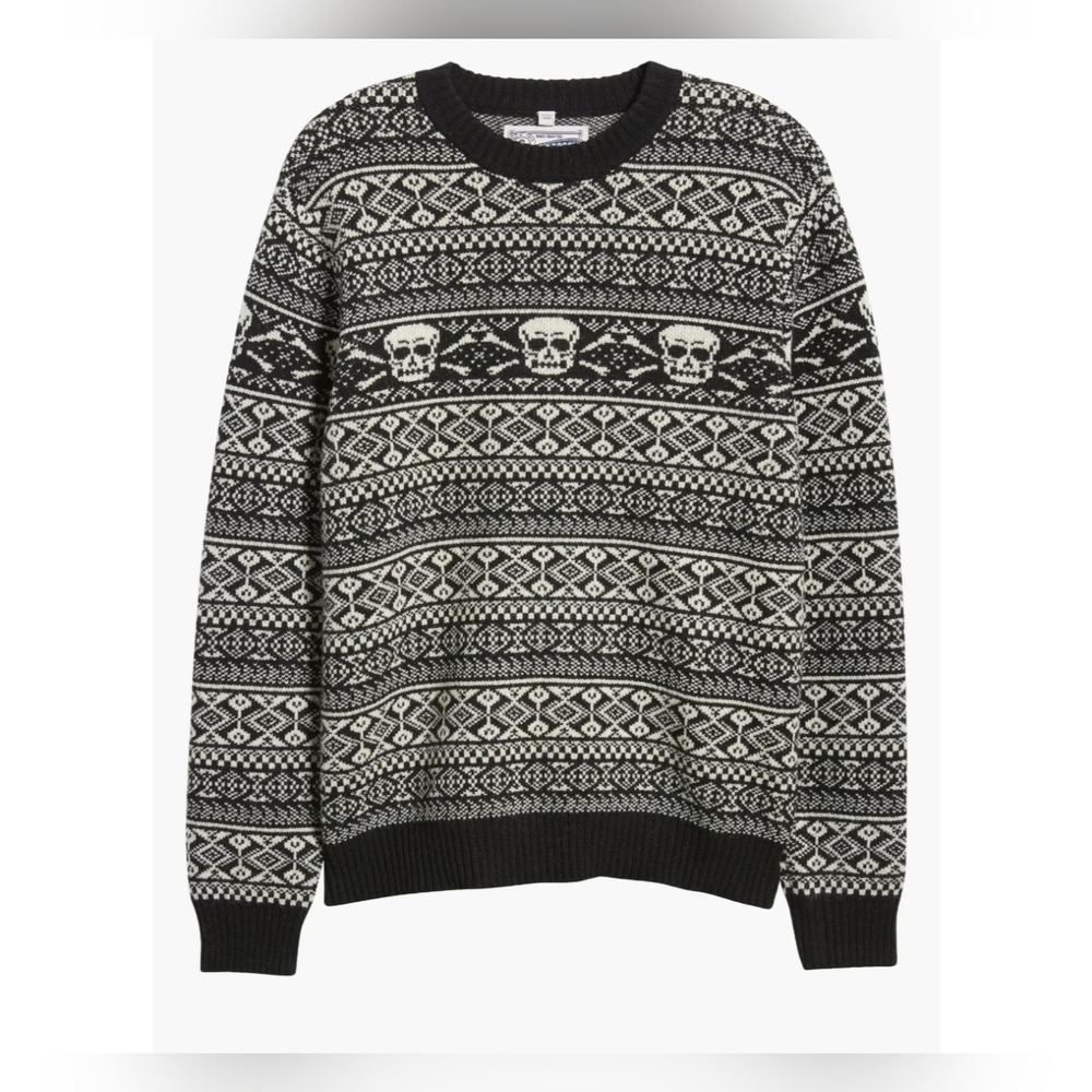 Schott NYC Bros Skull Fair Isle Wool Blend Sweater